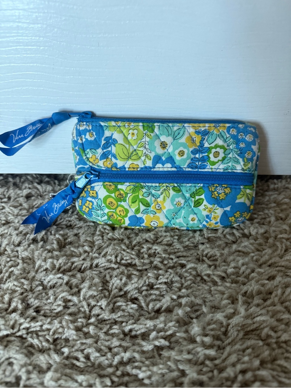 Vera Bradley Blue Green Floral Quilted Cosmetic Pouch